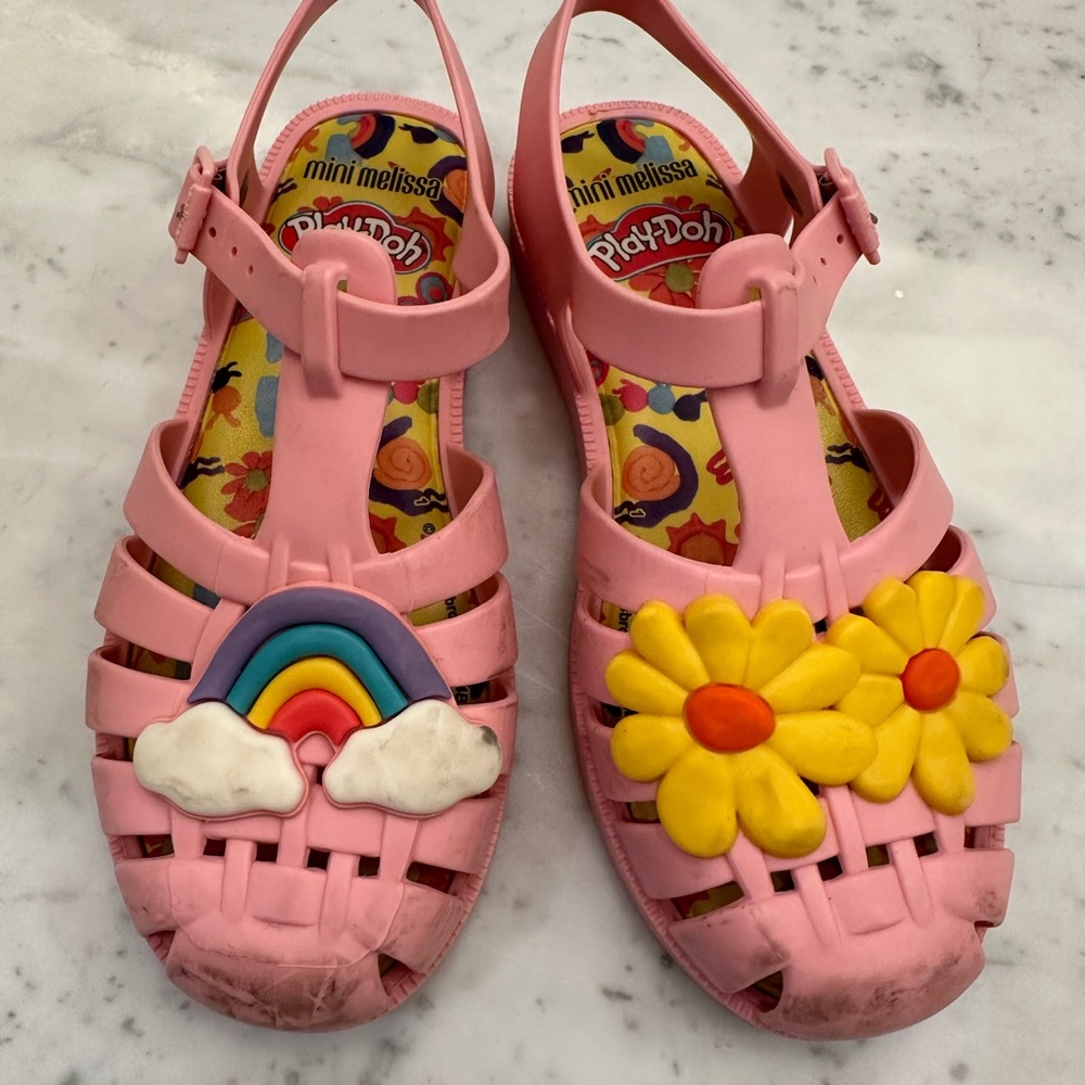 Mini Melissa Pink Sandals with Rainbow and Flower Accents